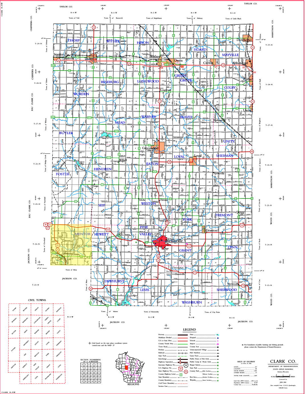 map showing the townships in clark county wisconsin